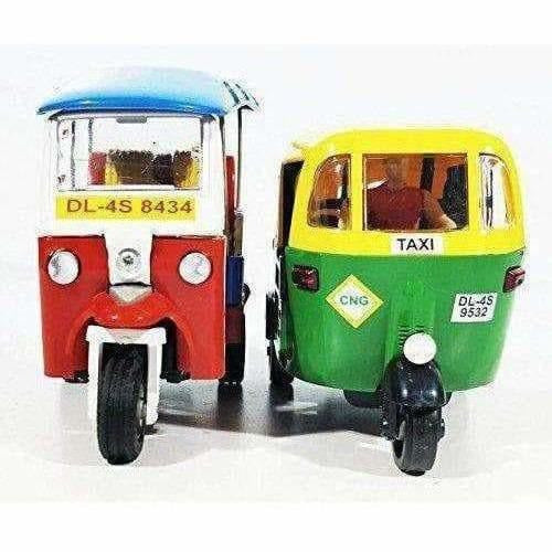 Indian Iconic Tuktuk-CNG Auto Rickshaw Toy (Blue & Green)- Pack Of 2 | Grocsy