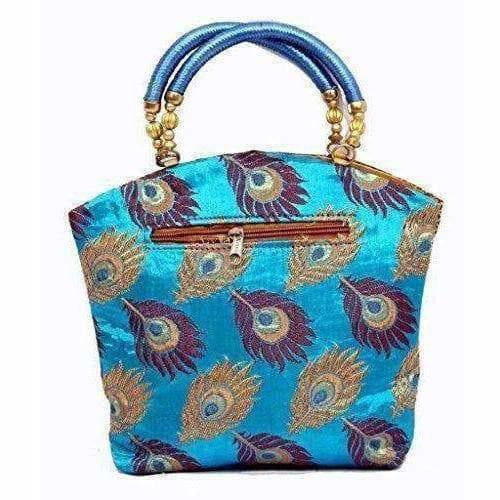 Peacock Print Hand Embroidered Mini Women Handbag - Best For Wedding, Party, Return Gift (Blue) | Grocsy