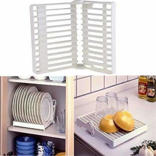 White Color - Folding Plastic Kitchen Dish Rack Stand Plate Holder - 2 Piece | Grocsy