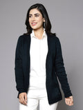 Women Teal Acrylic Solid Cardigan - Wool Trees | Grocsy