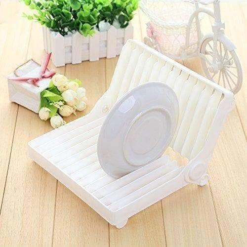 Folding Plastic Kitchen Dish Rack Stand Plate Holder for Bowls Plates - 2 Slots | Grocsy