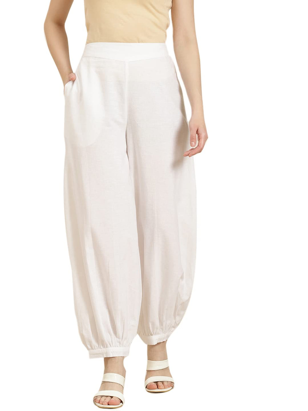 Juniper Women's White Solid Cotton Flex Dhoti Style Pants | Grocsy