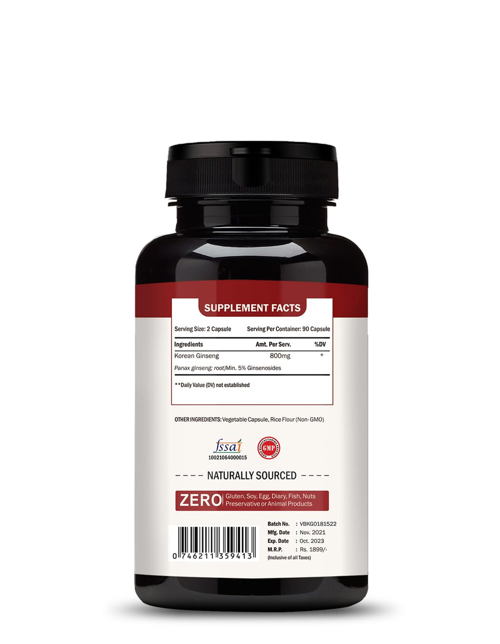 Vokin Biotech Korean Ginseng 90 Veg Capsules,Supports Energy, Vitality & Strength, For Men & Women | Grocsy