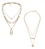 Gold-Toned Alloy Set Of 2 Multi Layer Designer Necklace - The Pari | Grocsy