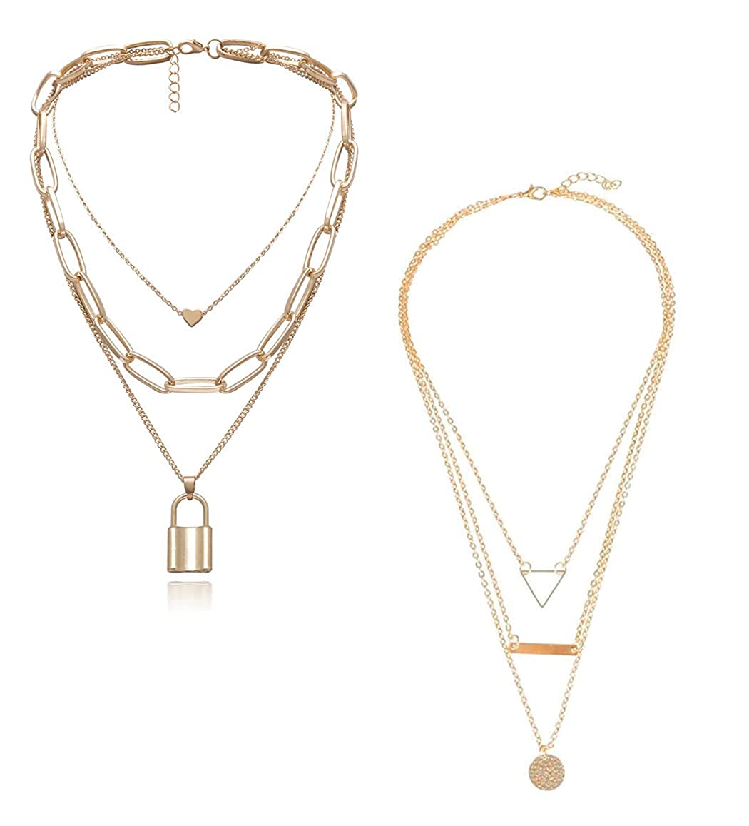 Gold-Toned Alloy Set Of 2 Multi Layer Designer Necklace - The Pari | Grocsy