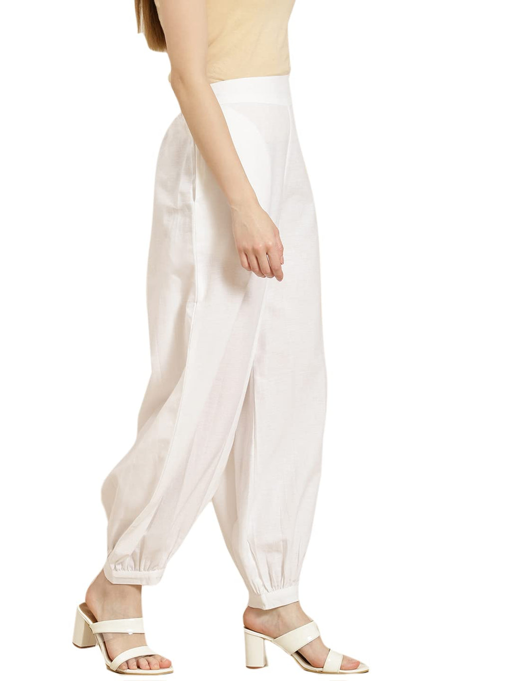 Juniper Women's White Solid Cotton Flex Dhoti Style Pants | Grocsy