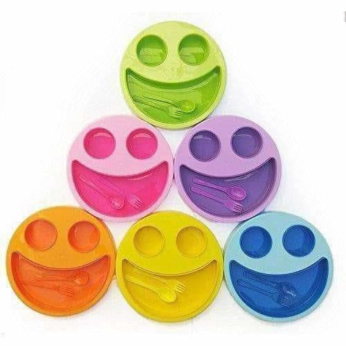 Multicolor Cute Big Smiley Plates for kids with Fork and Spoon | Grocsy