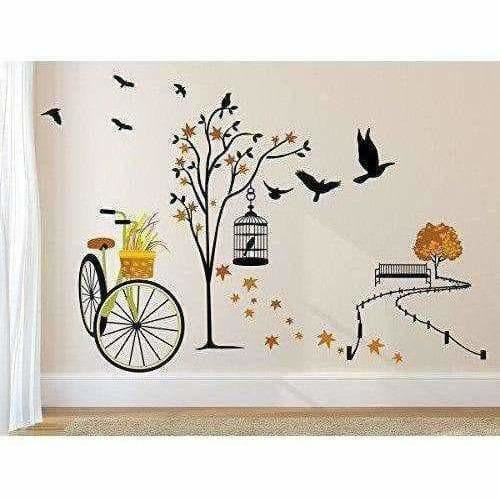 Wall Sticker for Living Room(Ride Through Nature, Ideal Size on Wall : 140 cm x 100 cm),Multicolour | Grocsy