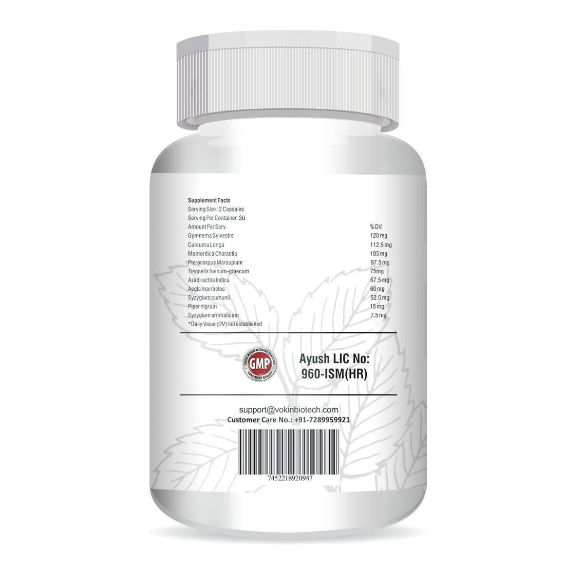 Vokin Biotech Herbal Insulux Gymnema Sylvestre for Diabetes Control 750mg (60 Capsules), 200 grams | Grocsy