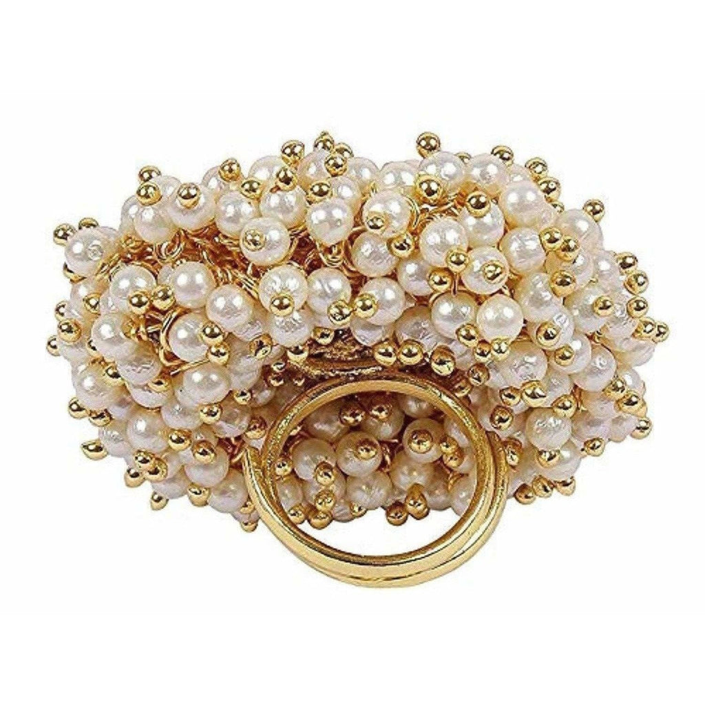 Gold-Polished Pearl Beads Polki Ring | Grocsy