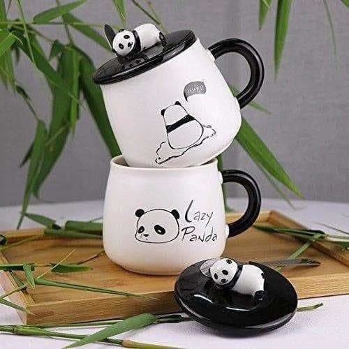 Panda Ceramic Mug with Ceramic Lid and Spoon(Random Design)-300 ML (Pack of 1) | Grocsy