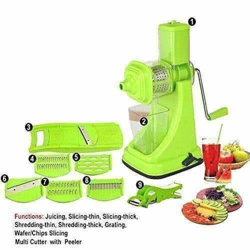 Green Color - Plastic Fruit and Vegetable Juicer Combo Set, 9-Pieces | Grocsy
