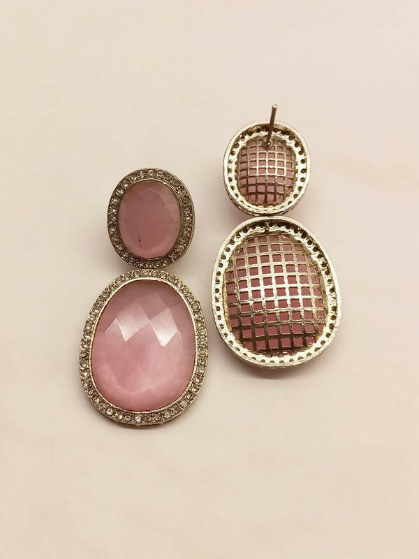 Smart Dangler With Rhino Stone Border Beige Earrings For Women and Girls By House of Ree - Swadesiicart