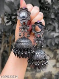 Tehzeeb Creations Women's Black Colour Oxidised Earrings With Mirror And Jhumki Style | Grocsy
