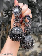 Tehzeeb Creations Women's Black Colour Oxidised Earrings With Mirror And Jhumki Style | Grocsy