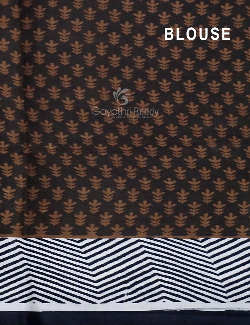 Black And Brown Colour Block Print Pure Kota Cotton Saree By Gayathri Reddy Designer Studio | Grocsy