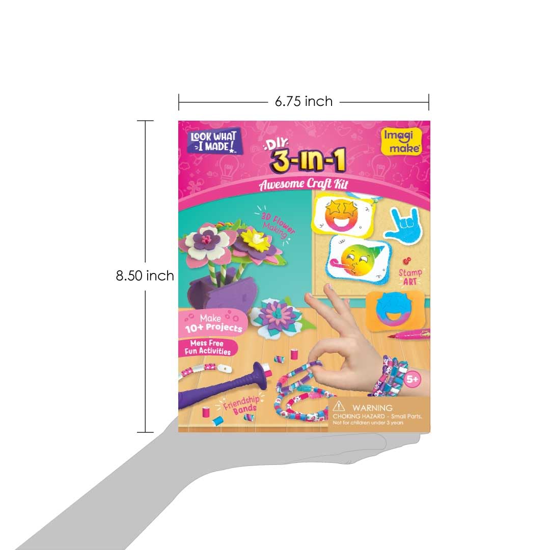 Imagimake Craft Kit - Arts and Crafts for Kids Ages 5+ - Air Dry Clay, Paper Quilling, Stamp Art - 3-in-1 Arts and Crafts Kit - Gifts for 5, 6, 7, 8 Year Olds | Grocsy