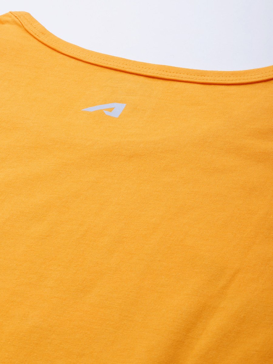 Alcis Men Mustard Yellow Typography Printed Slim Fit Gym T-shirt | Grocsy