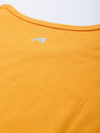 Alcis Men Mustard Yellow Typography Printed Slim Fit Gym T-shirt | Grocsy