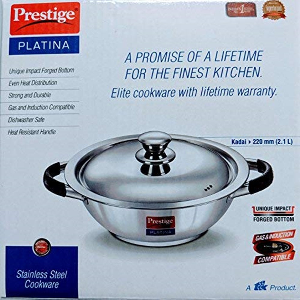 Prestige Platina Induction Base Stainless Steel Kadai  Silver | Grocsy