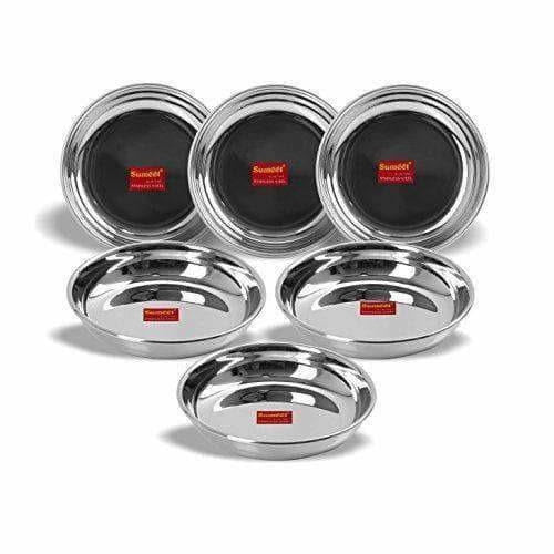 Stainless Steel Heavy Gauge Small Halwa Plates with Mirror finish -  Set of 6pc | Grocsy