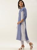 Sangria Women White Ethnic Motifs Printed Panelled Pure Cotton Kurta with Trousers | Grocsy