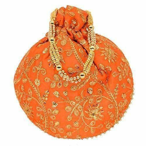 Ethnic Clutch Silk Potli Batwa Pouch Bag with Metal Bead work Gift | Grocsy