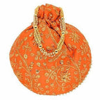 Ethnic Clutch Silk Potli Batwa Pouch Bag with Metal Bead work Gift | Grocsy