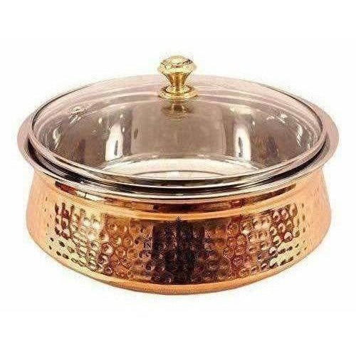 Steel Copper Casserole Bowl With Glass Lid - Tableware | Grocsy