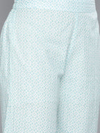 HERE&NOW Women Turquoise Blue Floral Printed Pure Cotton Kurta with Palazzos & With Dupatta | Grocsy