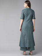Aks Chevron Printed Band Collar A-Line Kurta | Grocsy