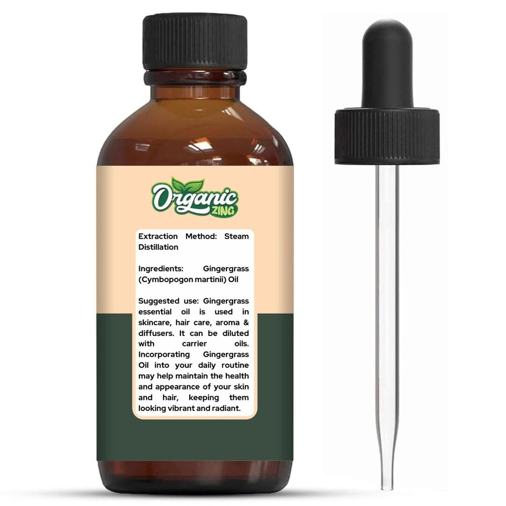 Organic Zing Gingergrass (Cymbopogon martinii) Oil | Pure & Natural Essential Oil for Skincare, Hair Care, Aroma and Diffusers | Grocsy