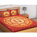 Printed Cotton King Size for Double Bedsheet with 2 Pillow Covers Red Color | Grocsy