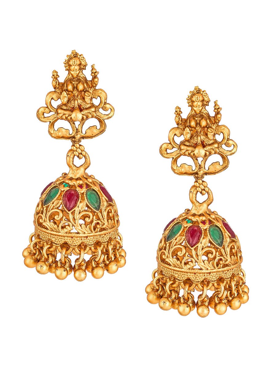 Aadita Gold-Toned Red & Green Stone-Studded Temple Jewelry Set | Grocsy