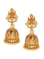 Aadita Gold-Toned Red & Green Stone-Studded Temple Jewelry Set | Grocsy