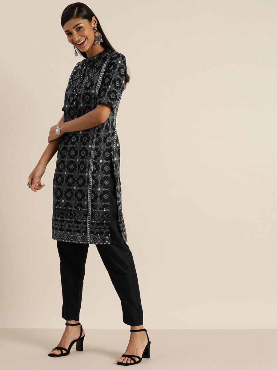 All About You Women Black & Grey Printed Kurta with Trousers | Grocsy