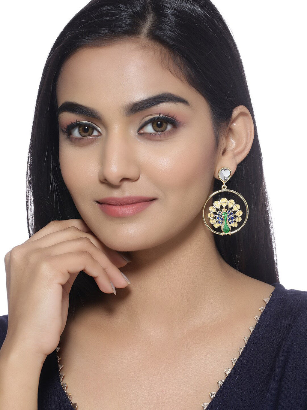 Shoshaa Green Peacock Shaped Drop Earrings | Grocsy