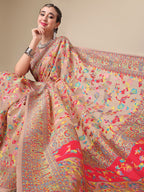 Sangria Beige & Orange Floral Woven Design Pure Silk Saree | Grocsy