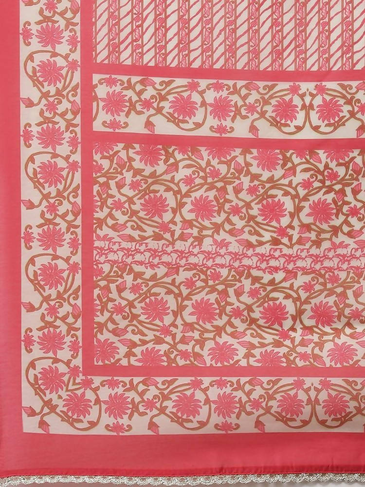 Yufta Women Pink Printed Kurta with Trouser and Dupatta Set | Grocsy