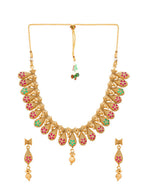 Aadita Gold-Polished Temple Choker Ruby Jewellery Set | Grocsy