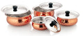 Dynore Stainless Steel Copper Plated Hammered Finish Handi Set with SS lid- Set of 4 | Grocsy