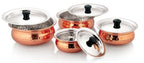 Dynore Stainless Steel Copper Plated Hammered Finish Handi Set with SS lid- Set of 4 | Grocsy