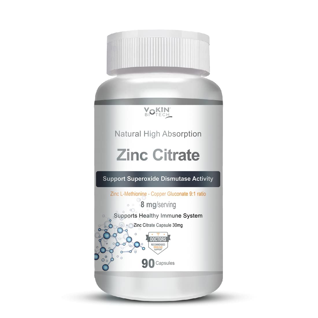 Vokin Biotech Zinc Citrate Supports Healthy Immune system Capsules | Grocsy