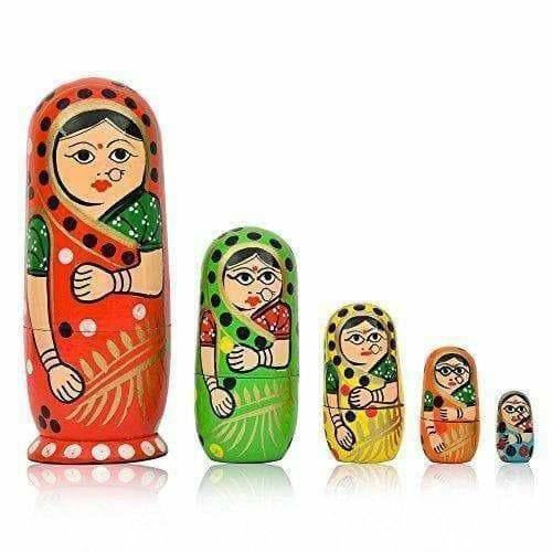 Indian doll - Kids Handmade Hand Painted Cute Wooden Indian Women Nesting Dolls | Grocsy