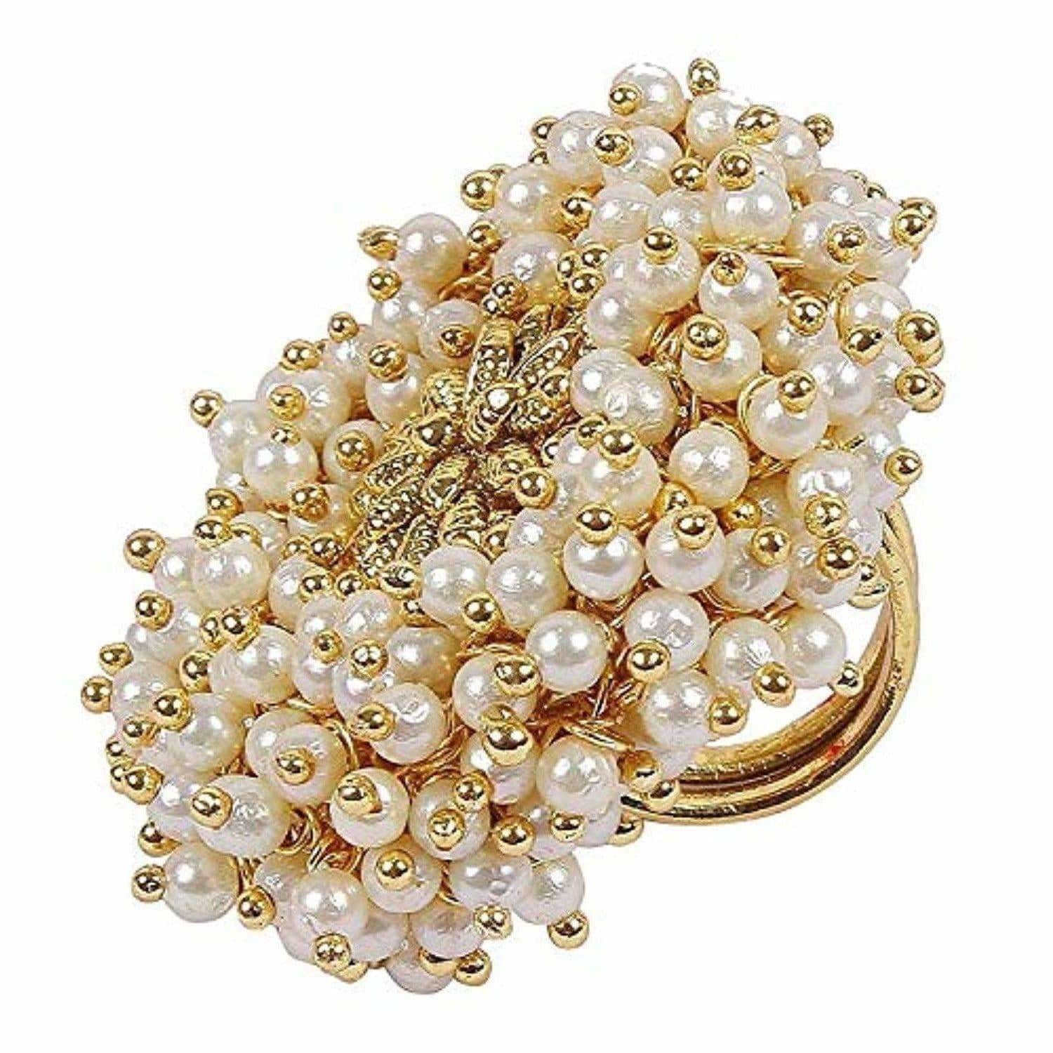 Gold-Polished Pearl Beads Polki Ring | Grocsy