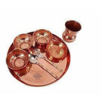 Traditional Design Copper Thali Multi cuisine Dinnerware Set, 8 Pieces | Grocsy