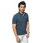 Men's Cotton Printed Green Polo Tshirt Half Sleeve | Grocsy