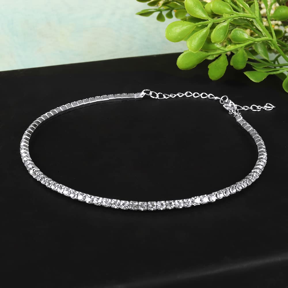 Silver-Toned Alloy Rhinestones Studded Choker - The Pari | Grocsy