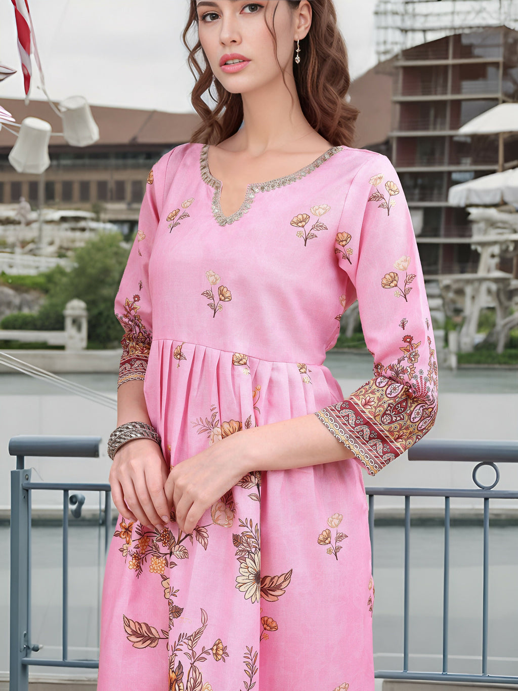 Joban Fashion Pink Position Digital Print With Position Foil Kurta Set | Grocsy