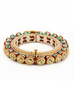 Gold-Polished Green Kundan-Studded Bangle - Ruby Raang